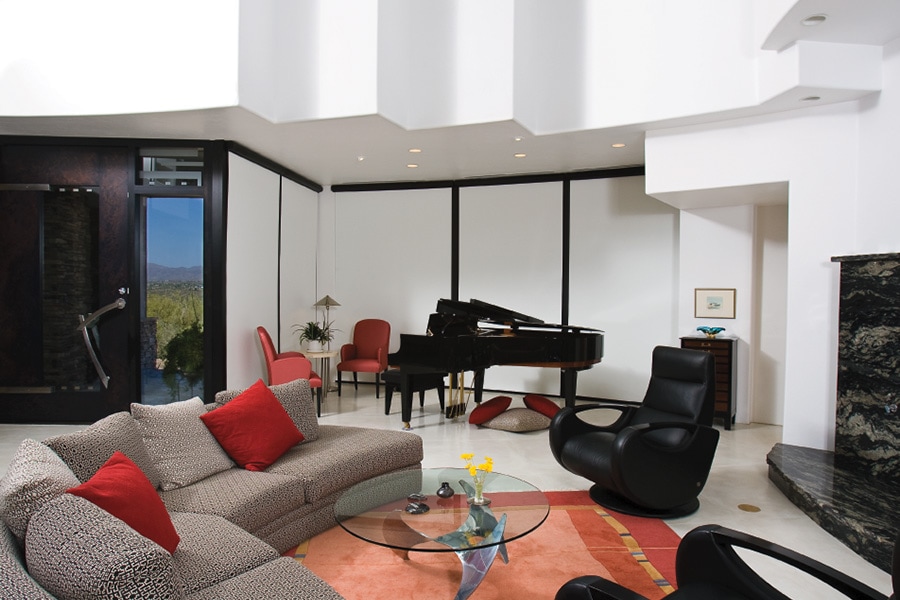 Interior Window Shade living space with piano