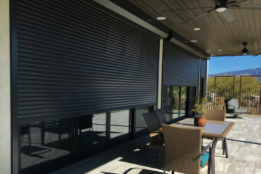 Rolling shutters in a Tucson, Arizona backyard
