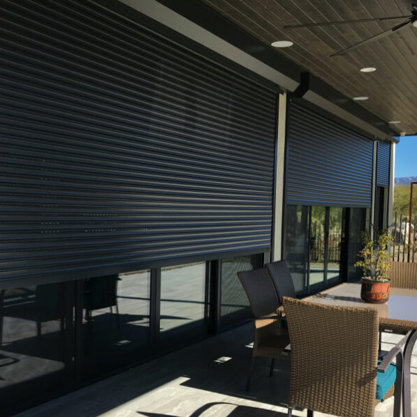 Rolling shutters in a Tucson, Arizona backyard