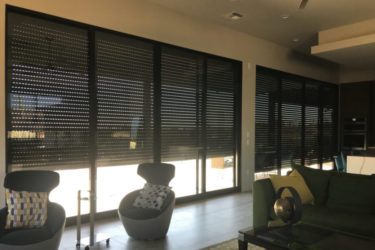 Rolling shutters from the interior of a Tucson, Arizona home