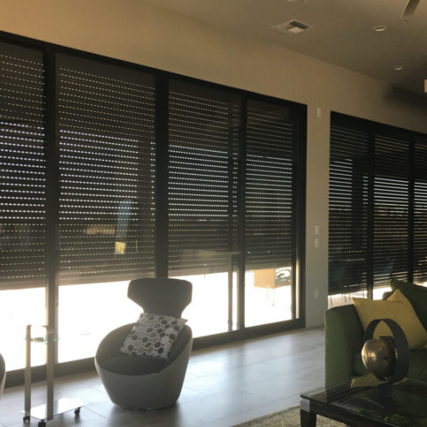 Rolling shutters from the interior of a Tucson, Arizona home