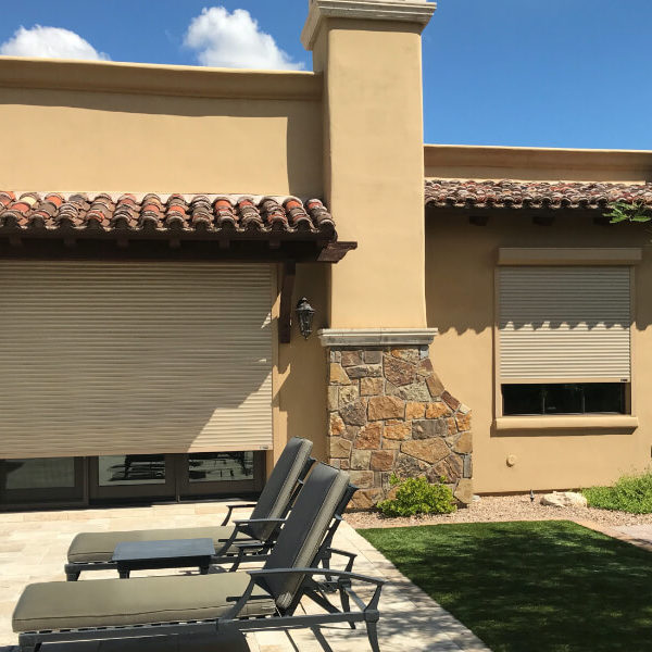 Rolling shutters on garage of a Tucson, Arizona home