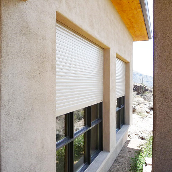 Rolling shutters on exterior of a Tucson, Arizona home