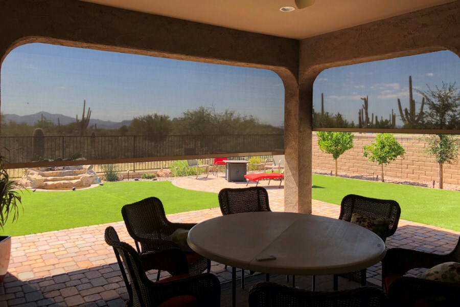 Solar screen in backyard of a Tucson, Arizona home