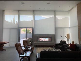White interior shades in a Tucson, Arizona living room
