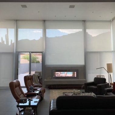 White interior shades in a Tucson, Arizona living room
