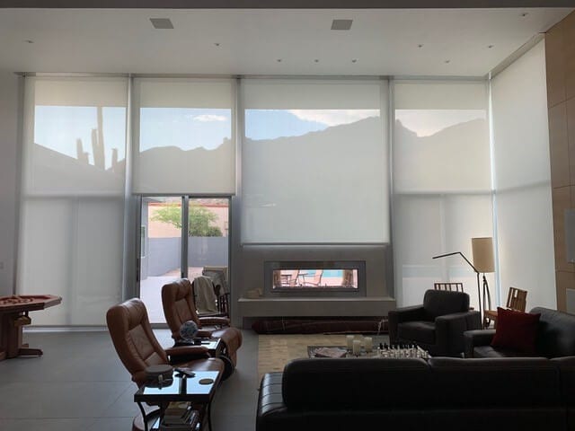 White interior shades in a Tucson, Arizona living room