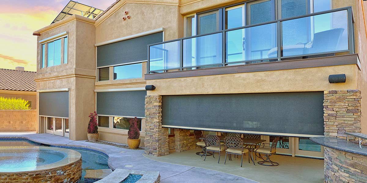 Solar screens Tucson protecting the patio of a spanish styled home