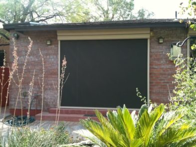 Exterior shutters and shade on back patio of A Tucson, Arizona home
