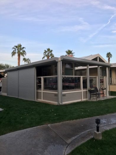Rolling shutters protecting exterior bar of a tucson, Arizona home