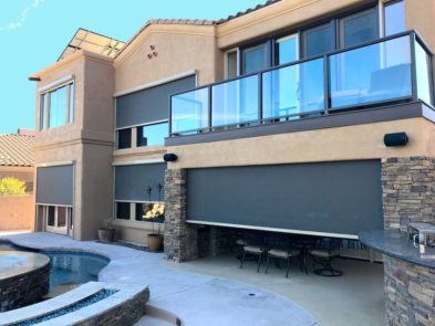 Solar screens protecting exterior of a Tucson, Arizona home