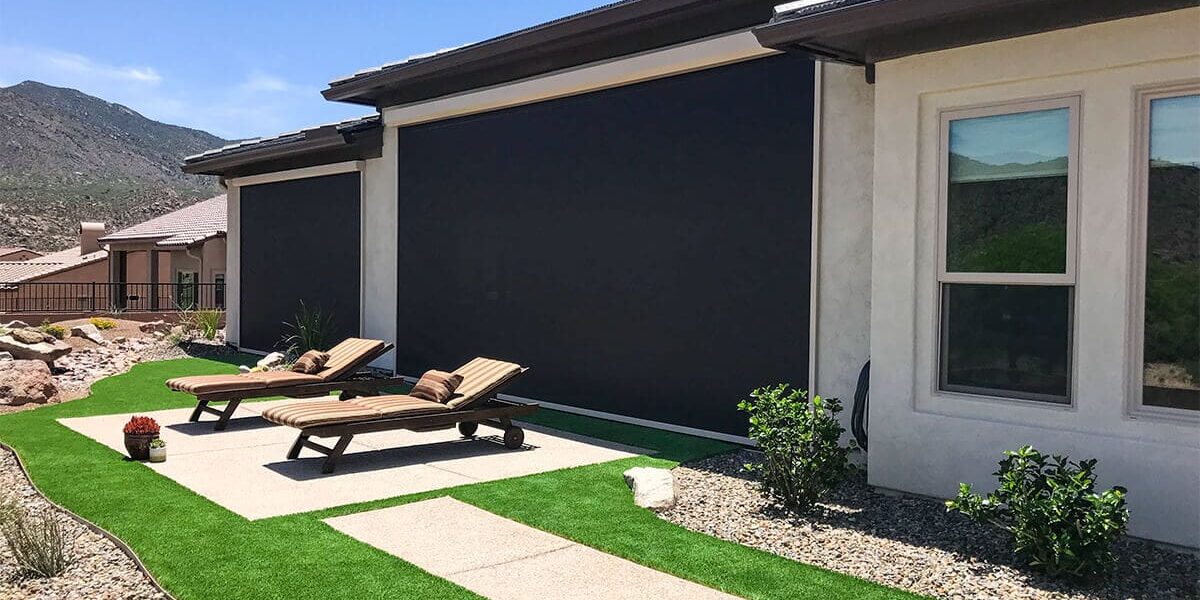 Dark solar screens on light colored house