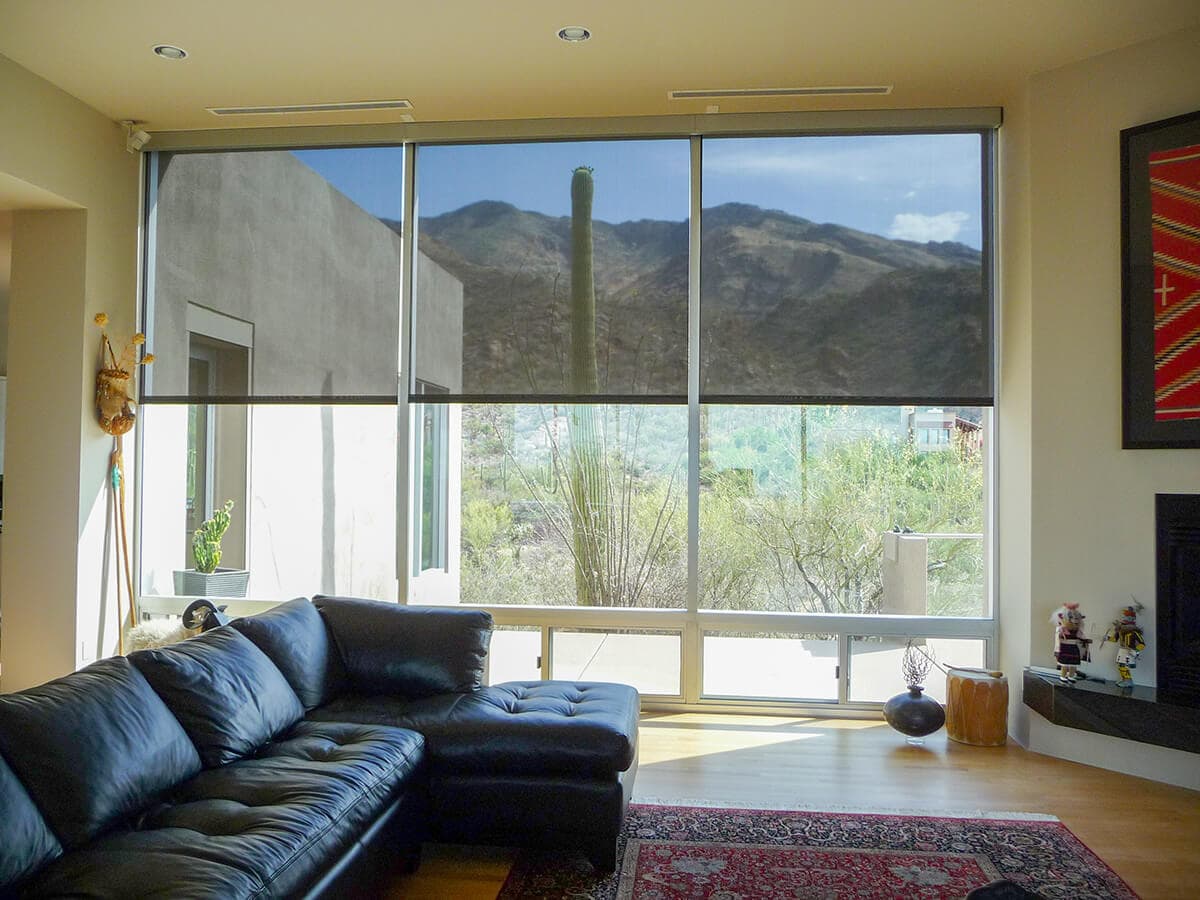 Interior shades on the window of a Tucson, Arizona living room