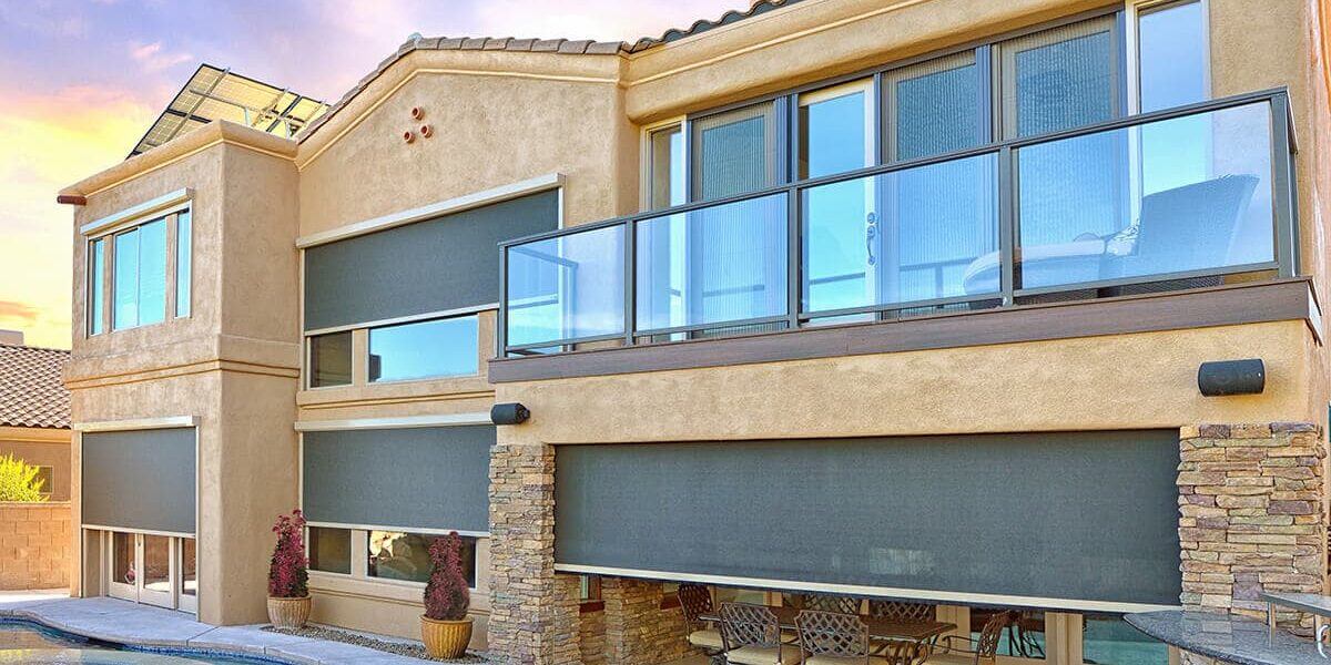 Solar screens Tucson protecting the patio of a spanish styled home