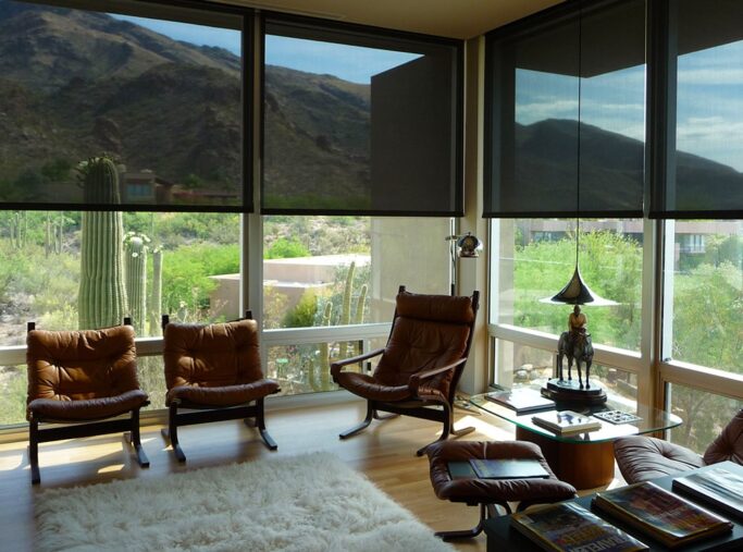 Interior window shades shading the windows of a Tucson, Arizona home