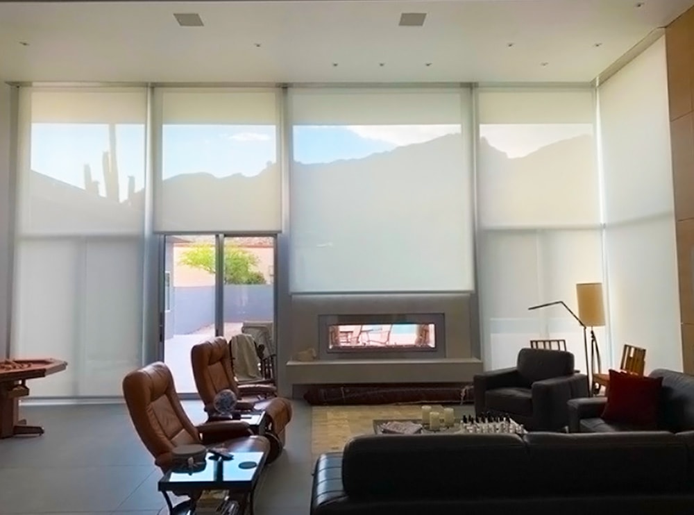 Interior window shades shading the windows of a Tucson, Arizona home